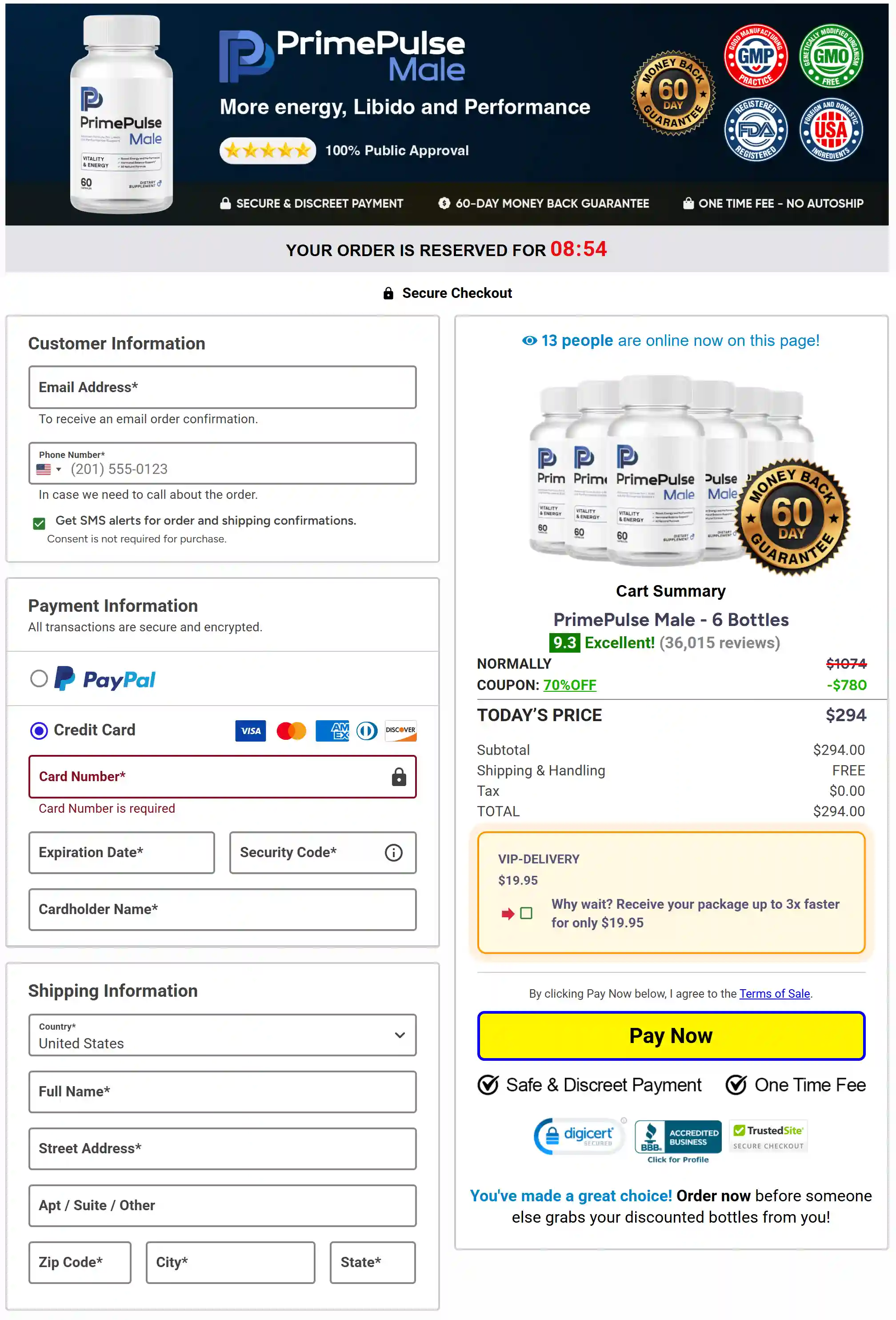 PrimePulse Male checkout page